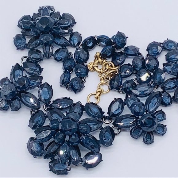 J. Crew Navy Blue Stacked Faceted Flower Necklace - Picture 1 of 3